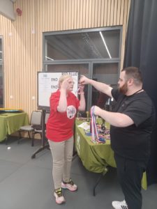 Student receiving a medal